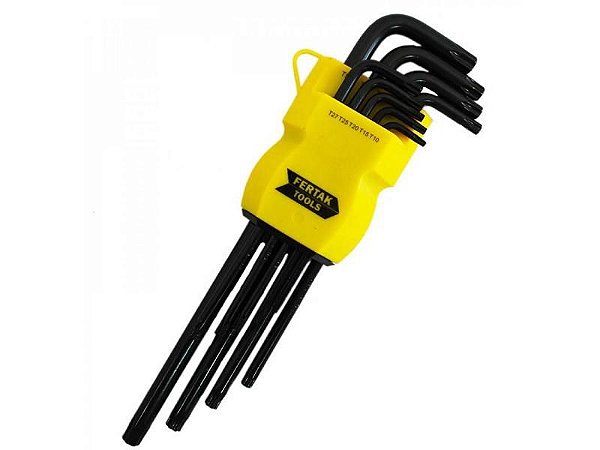 Kit Chaves Hexalobular Longa 9 PÇs Pretas Fertak