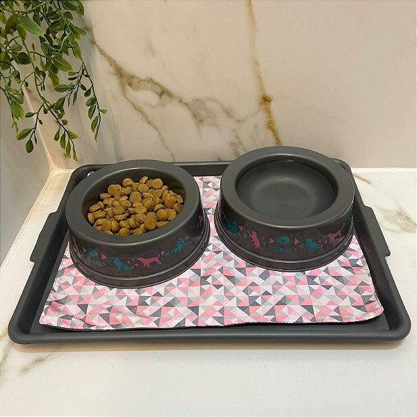 Kit 2 Comedouro Bebedouro Pet Cachorro Gato C/ Bandeja 48cm It Dog