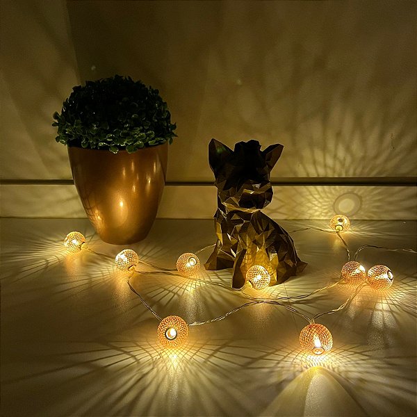 Cordao Luminoso Esferas Rose Gold 10 Leds 3000k