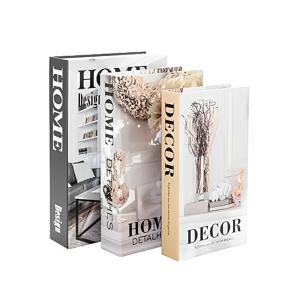 Kit Livro Caixa Decorativa 3 Unidades Home 02 Amarelo