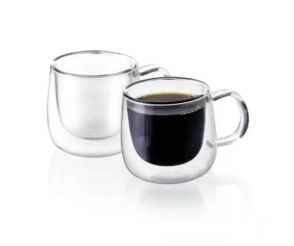 Conjunto Jogo Xicaras Café Vidro 80ml Mimo Style 2 Peças