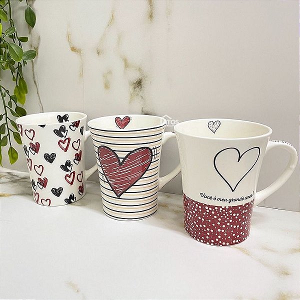 Caneca Porcelana Coração Sortida 340ml Unidade