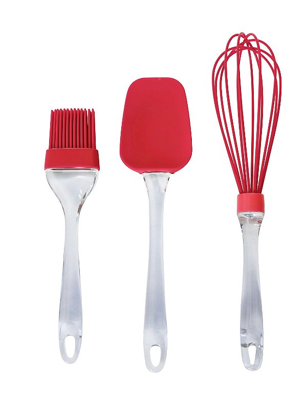 Kit Conjunto Utensílios Silicone Vermelho 3Pçs
