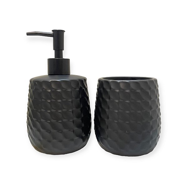 Kit Banheiro Bancada Cerâmica Preto Fosco Dolce Home 2pçs