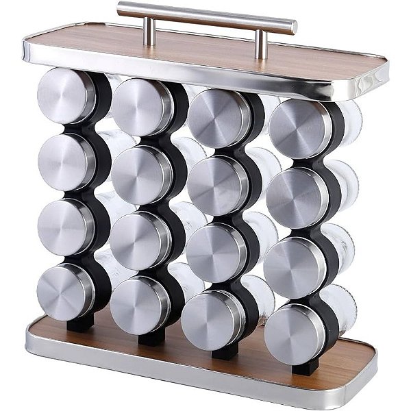 Porta Tempero/Condimentos Vidro Inox Bancada Com Suporte 16Pçs Dolce Home