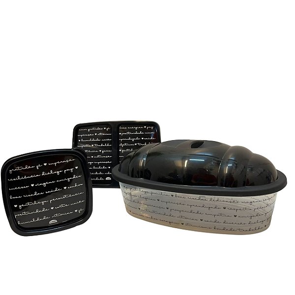 Kit Cozinha Organizador Porta Frios e Pão Transparente C/ Preto 3Pçs Plasútil