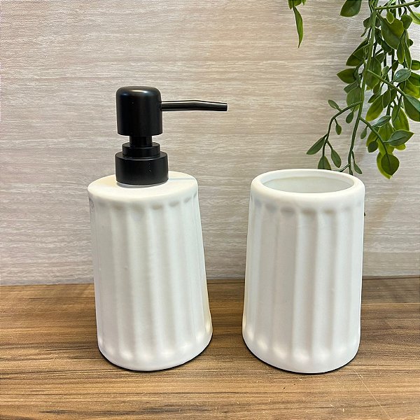 Kit Banheiro Bancada Cerâmica Branco Fosco Roma Dolce Home 2pçs