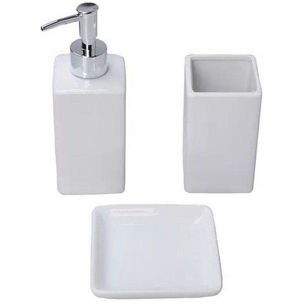 Kit Banheiro Bancada Cerâmica Branco Dolce Home 3pçs