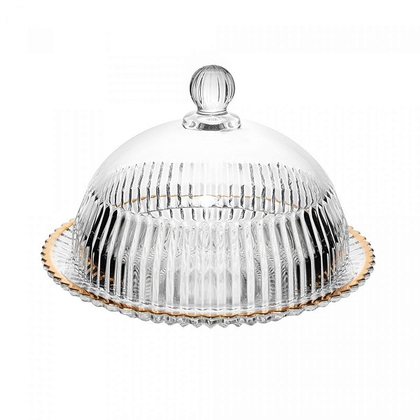 Porta Queijo Queijeira de Cristal Dourado Wolff