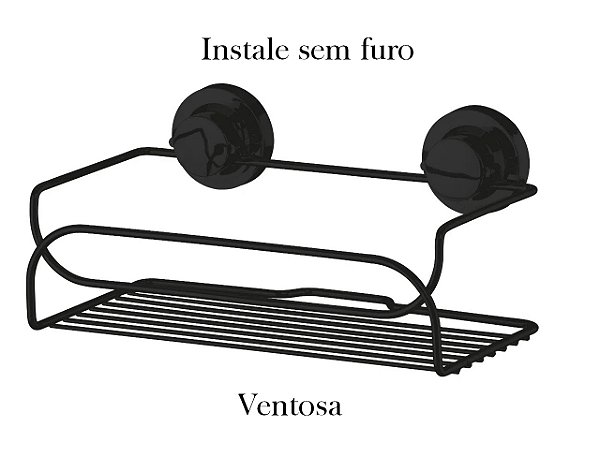 Prateleira Porta Shampoo Ventosa Preto Cromado Future