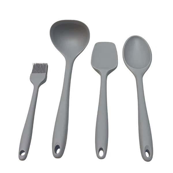 Kit Conjunto Utensílios Silicone Cinza Grey Mimo 4pçs