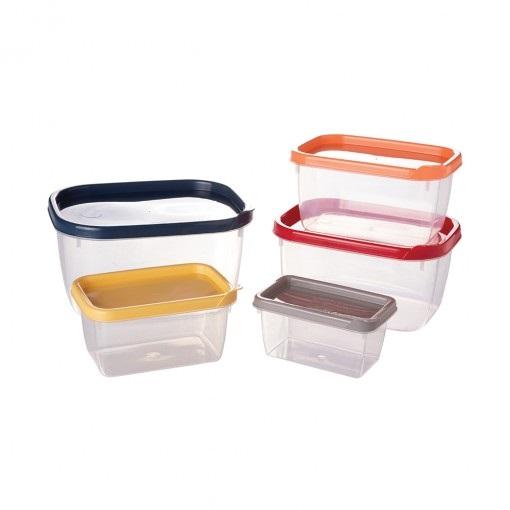 Kit Jogo Pote de Encaixe Retangular com Tampa 5Pçs Plasútil