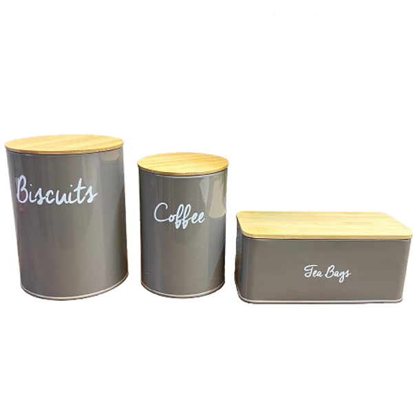 Kit Jogo Pote Lata Metal Chá Café Biscoito Brinox Fendi 3 Peças