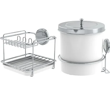 Kit Lixeira e Suporte Porta Sabão Branco Parafusar 2pçs