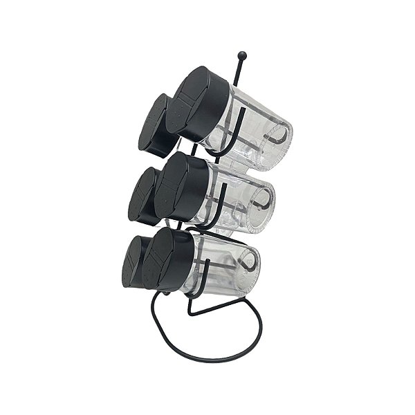 Porta Tempero/Condimentos Vidro Bancada Com Suporte Preto 7Pçs Arthi
