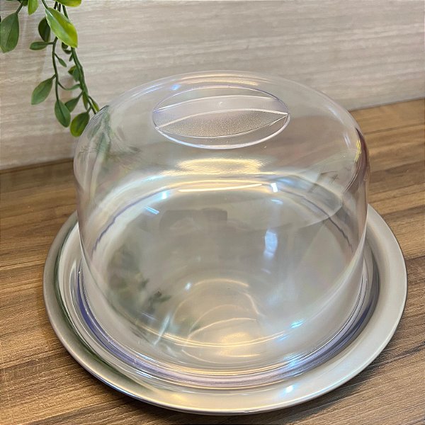 Queijeira Porta Queijo de Inox  com Tampa de Acrílico
