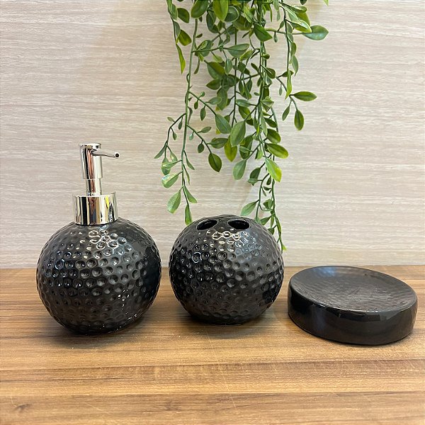 Kit Banheiro Cerâmica Preto com 3 peças
