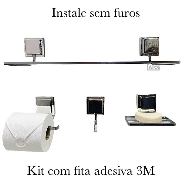 Kit Banheiro Adesivo Cromado Brilhante Arthi 4 Peças