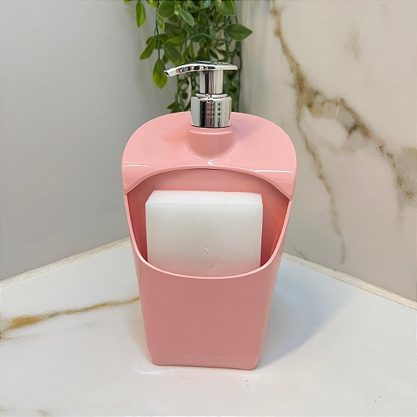 Porta Detergente Bucha Dosador Cromado Rosa