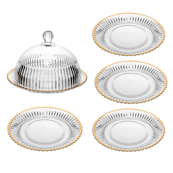 Conjunto Wolff Cristal Dourado - Queijeira, Pratos de Sobremesa, Açucareiro, Manteigueira ou Xícaras