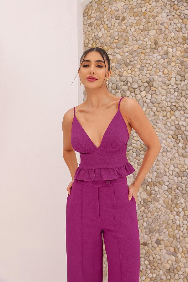 CROPPED VENEZA PEPLUM - FÚCSIA