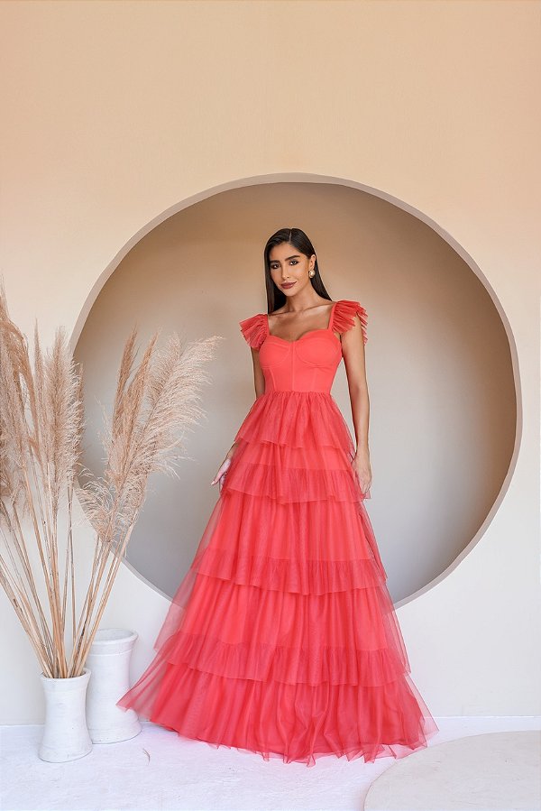 VESTIDO TULE BARBATANA - CORAL