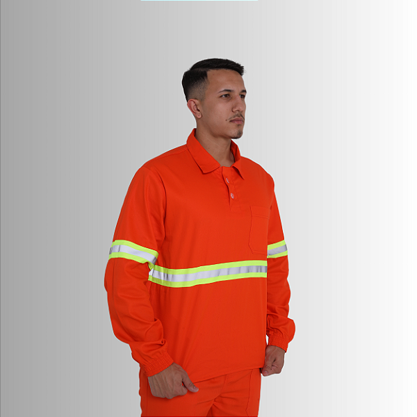 Camisa Brim - Gola Polo - Manga Longa - Com Faixa Refletiva Verde