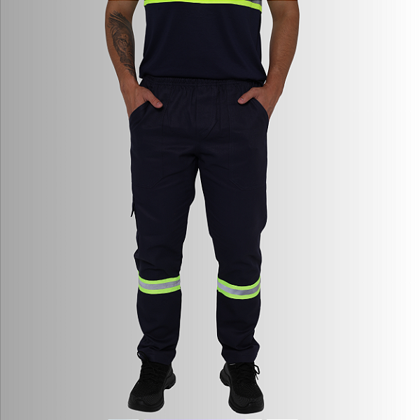 Calça Brim Pesado Profissional,Cargo - Com Faixa Refletiva Verde - Cores