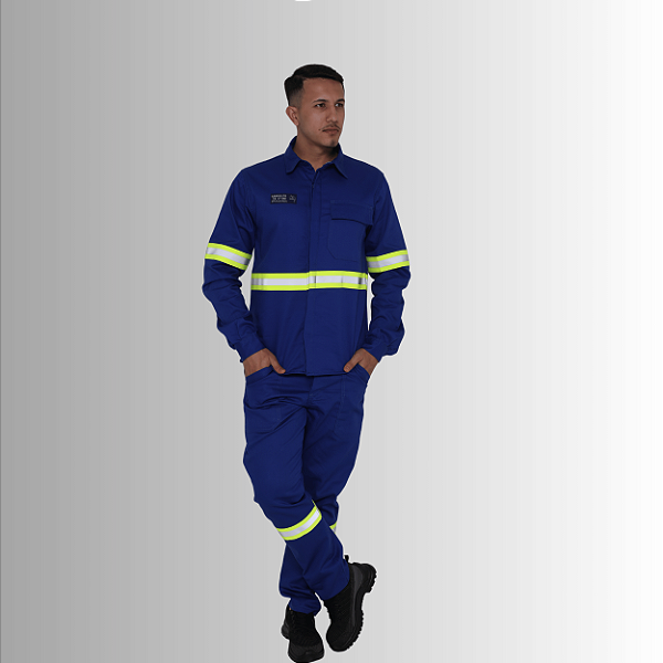 Conjunto NR10 - 100% algodão - Com Faixa Refletiva Verde - Azul Royal