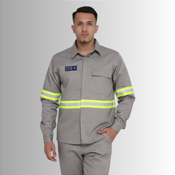 Conjunto NR10 - 100% algodão - Com Faixa Refletiva Verde - Cinza