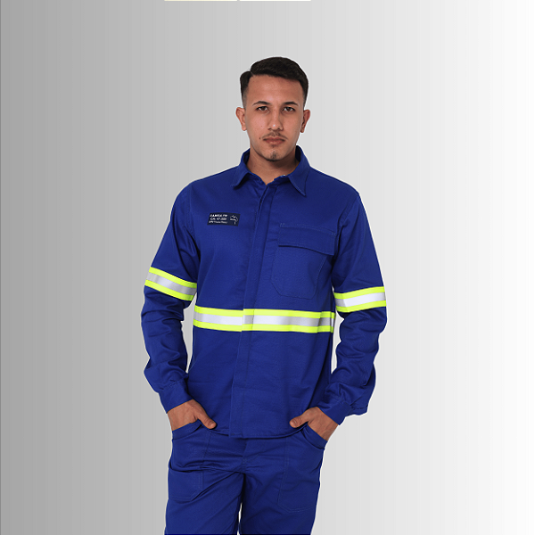 Camisa NR10 - 100% Algodão com Faixa Refletiva Verde - Azul Royal