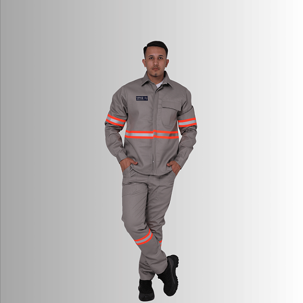 Conjunto NR10 Eletricista Faixa Laranja Risco 2 - AntiChamas - Cinza