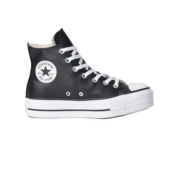 Tênis Converse CT09820002  Chuck Taylor All Star Plataforma Hi Couro - Preto/Preto