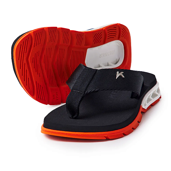 Chinelo Kenner Rakka Kids - Preto/Laranja/Branco