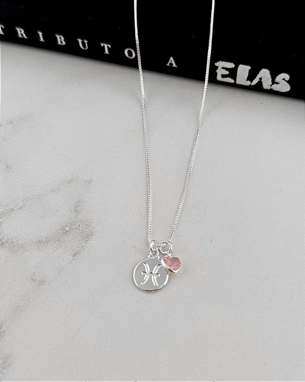 Colar Medalha Signo Peixes - Prata