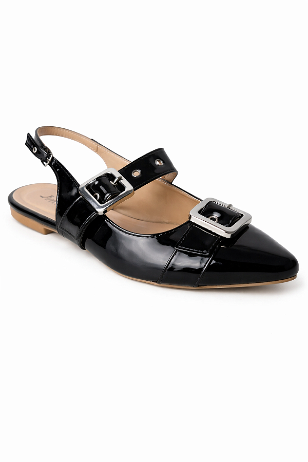 SLINGBACK LONDON PRETO VERNIZ