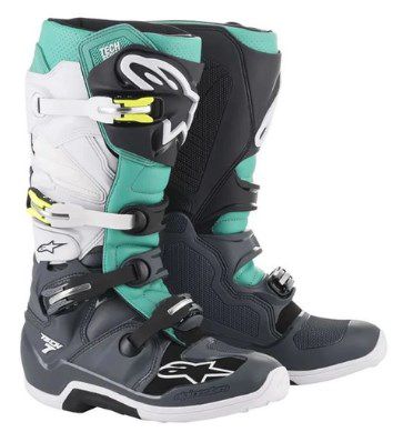 BOTA ALPINESTARS TECH 7 CINZA ESCURO VERDE AZULADO BRANCO 10.EAN :8033637200217