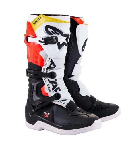 BOTA ALPINESTARS TECH 3 PRETO BRANCO VERMELHO FLUO AMARELO 11  EAN  8059175288739