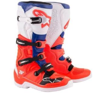 BOTA ALPINESTARS TECH 5 VERMELHO FLUO AZUL BRANCO 09.EAN :8033637200590