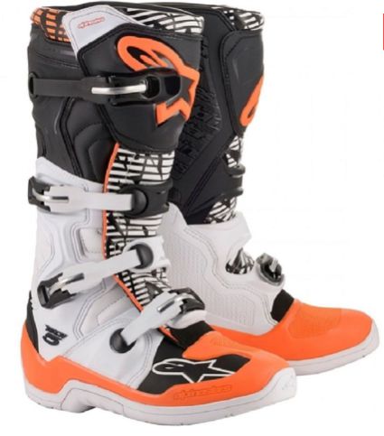 BOTA ALPINESTARS TECH 5 BRANCO PRETO LARANJA FLUO 07  EAN  8059175088674
