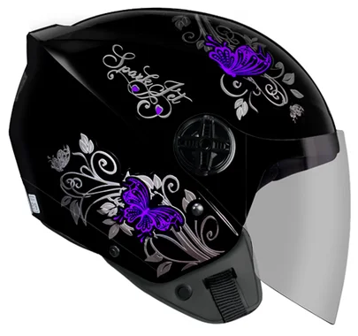CAPACETE EBF SPARK JET BORBOLETA PRETO/LILAS 56
