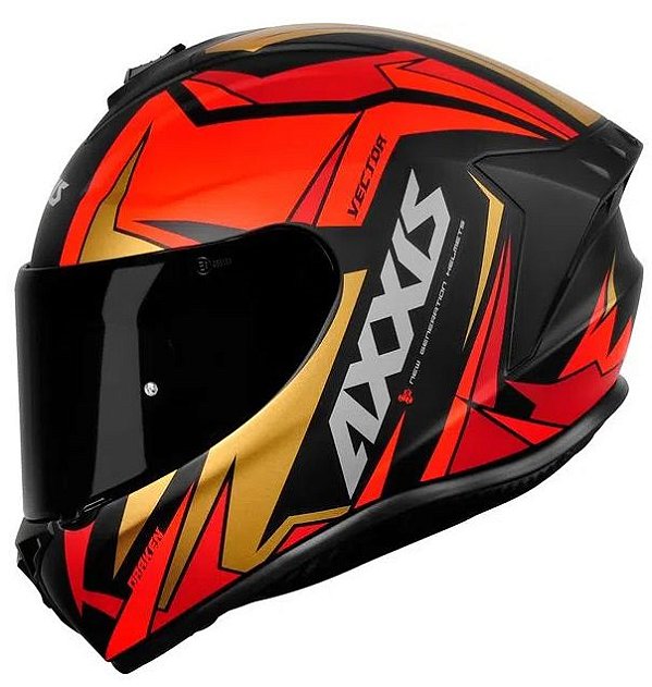 CAPACETE AXXIS DRAKEN VECTOR MATT BLACK/RED/GOLD 58/M