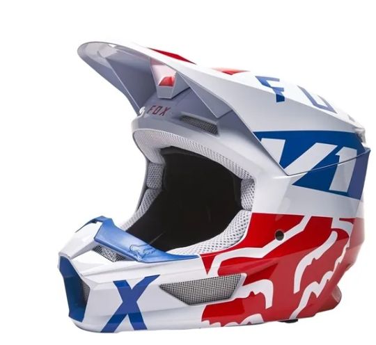 CAPACETE FOX V1 SKEW BRA_VERM_AZUL M