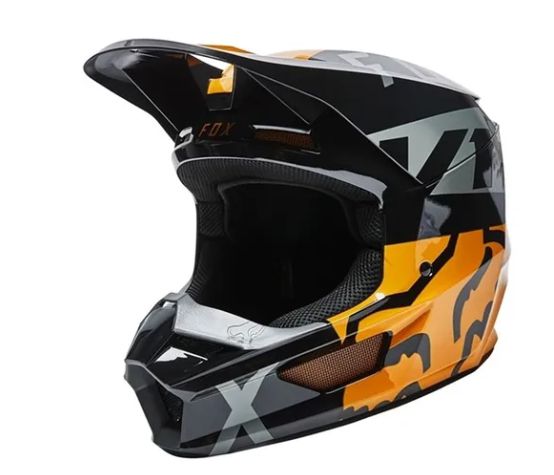 CAPACETE FOX V1 SKEW PRETO_DOURADO M
