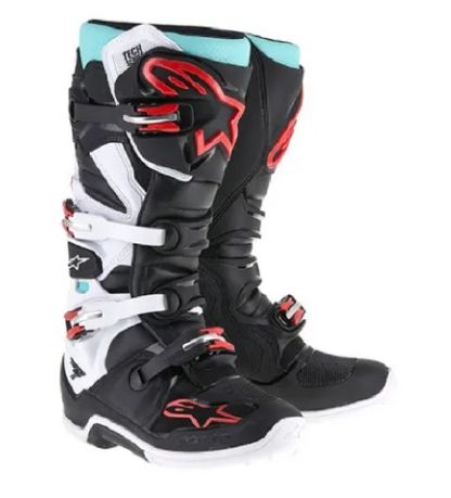 BOTA ALPINESTARS TECH 7 PRETO AZUL TURQUESA BRANCO VERMELHO 12.EAN :8051194857019