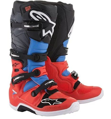 BOTA ALPINESTARS TECH 7 VERMELHO CIANO CINZA PRETO 09.EAN :8021506923442