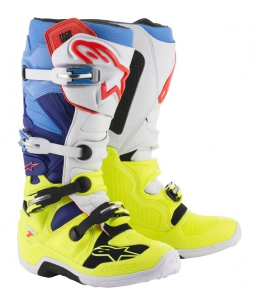 BOTA ALPINESTAR TECH 7 AMARELO BRANCO AZUL CIANO 12.EAN :8021506923596
