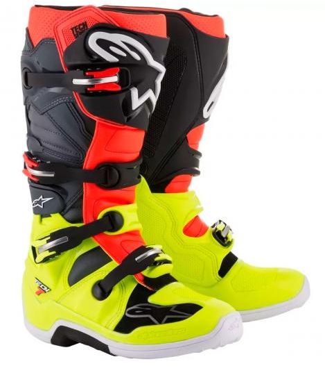 BOTA ALPINESTAR TECH 7 AMARELO VERMELHO CINZA PRETO 09.EAN :8021506923688