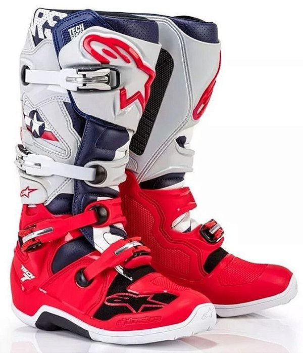 BOTA ALPINESTAR TECH 7 CINZA CLARO VERMELHO BRILHANTE 10.EAN :8033637961286