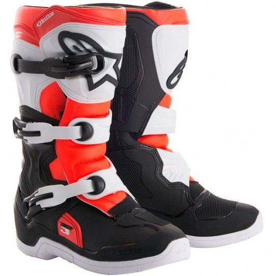 BOTA ALPINESTAR TECH 3 S YOUTH PRETO BRANCO VERMELHO FLUO 6.EAN :8021506934592